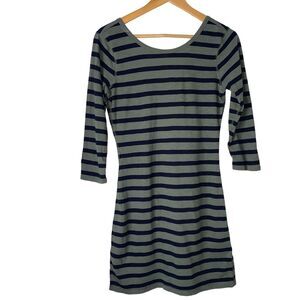 EXPRESS Stripe Tee Shirt Style Dress Women Medium Olive Black Casual #